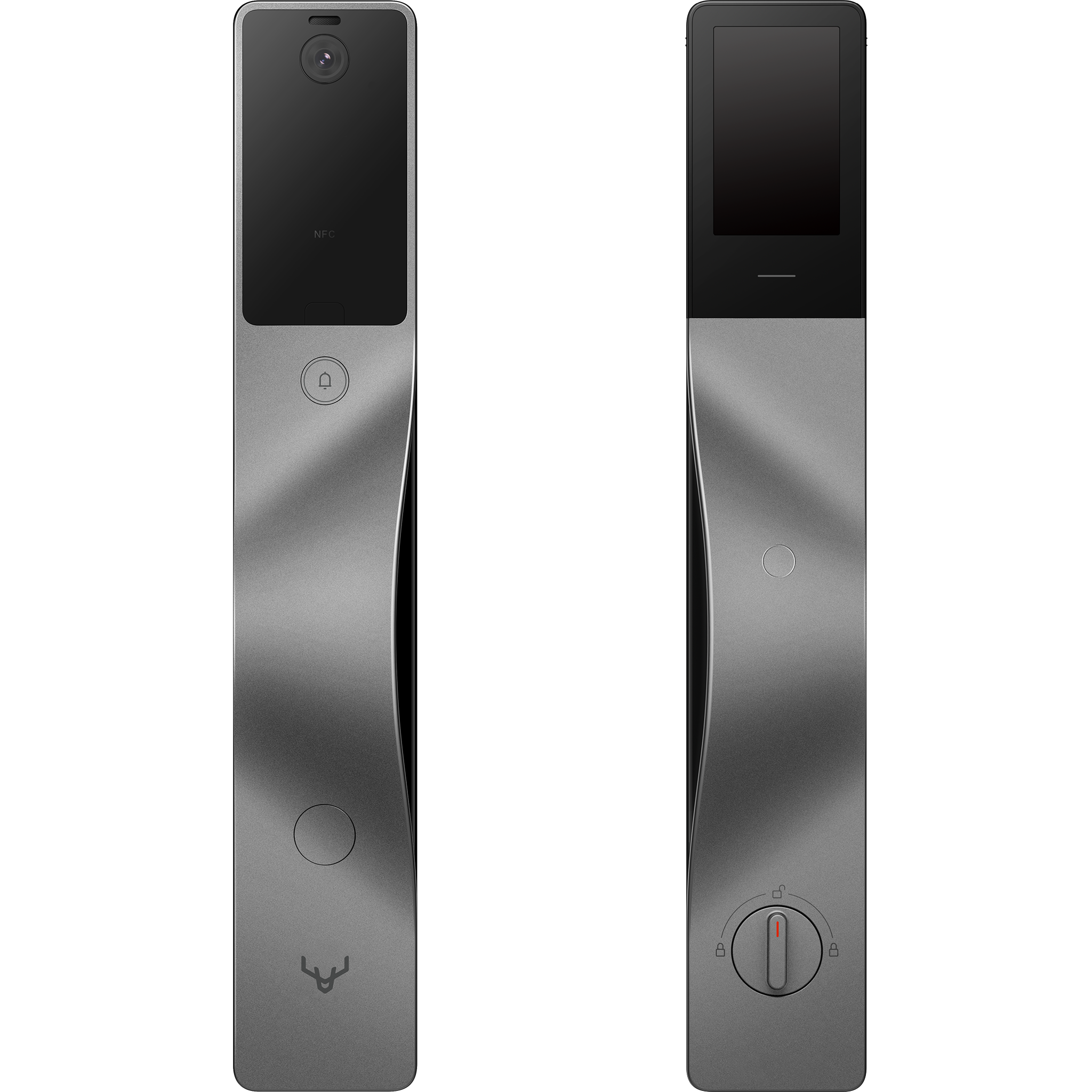 V5 Vision Gray all-in-one mortise smart door lock with facial recognition, built-in video doorbell, indoor display, Apple HomeKit, and fully automatic touchless entry