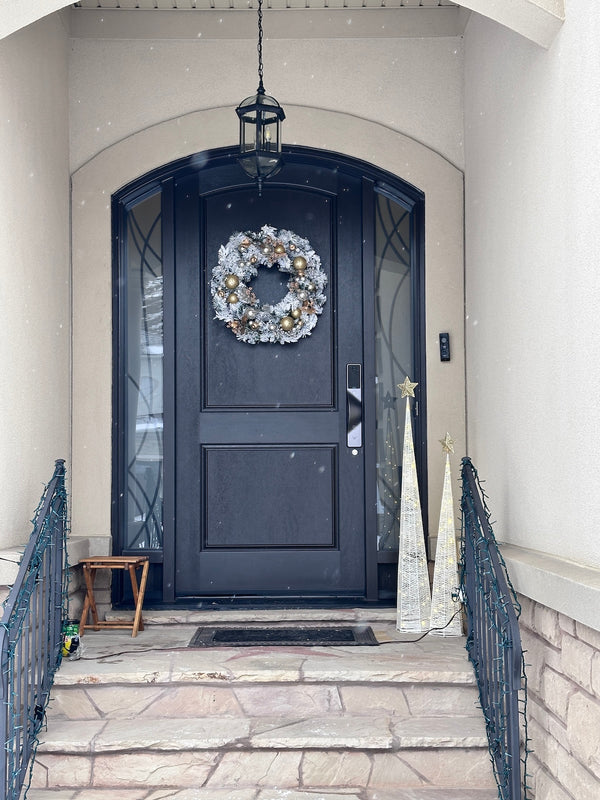 v5 gray installed on a residential door in a North American home