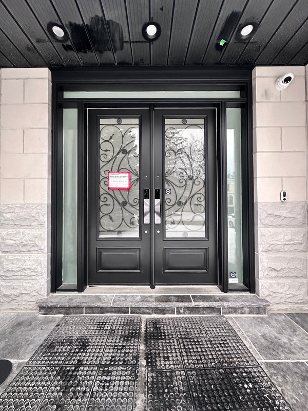 v5 gray and dummy installed on a residential door in a North American home