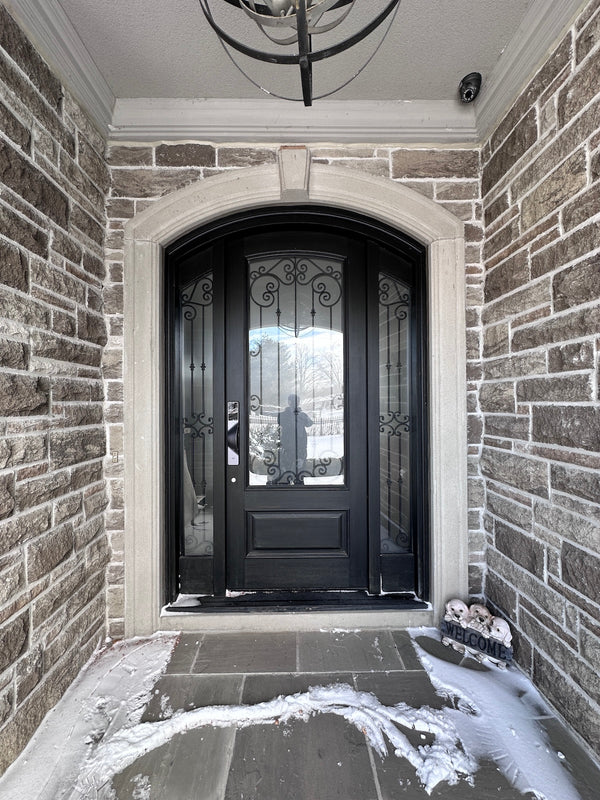 v5 gray installed on a residential door in a North American home