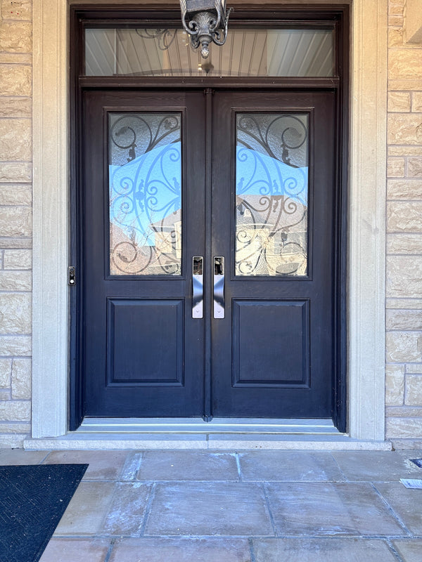 v5 gray and dummy installed on a residential door in a North American home