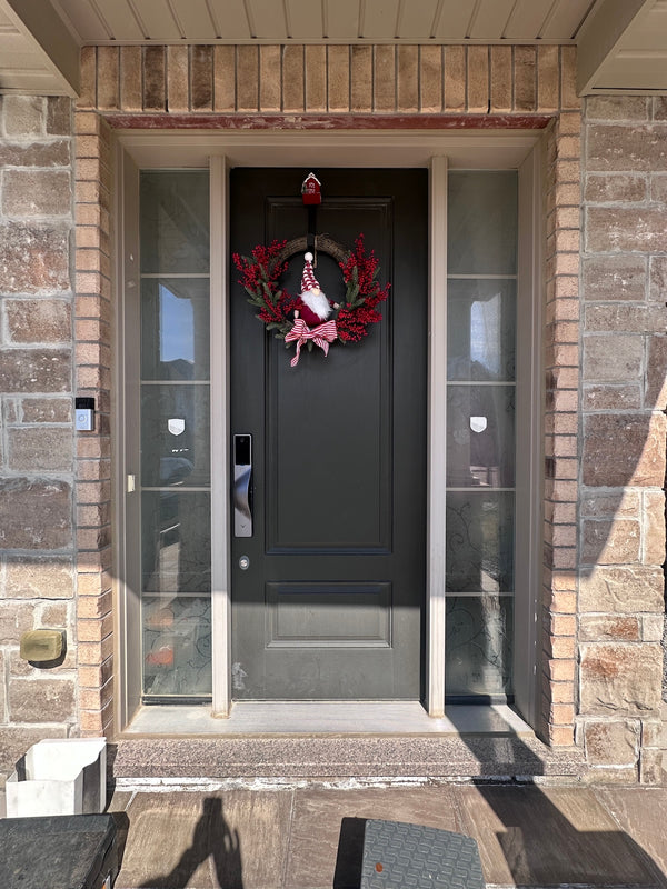 v5 gray installed on a residential door in a North American home