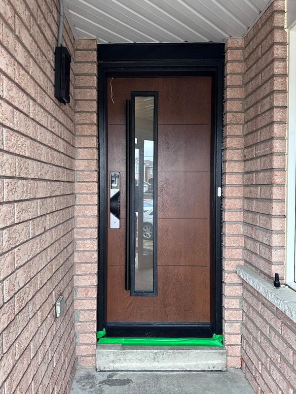 v5 gray installed on a residential door in a North American home