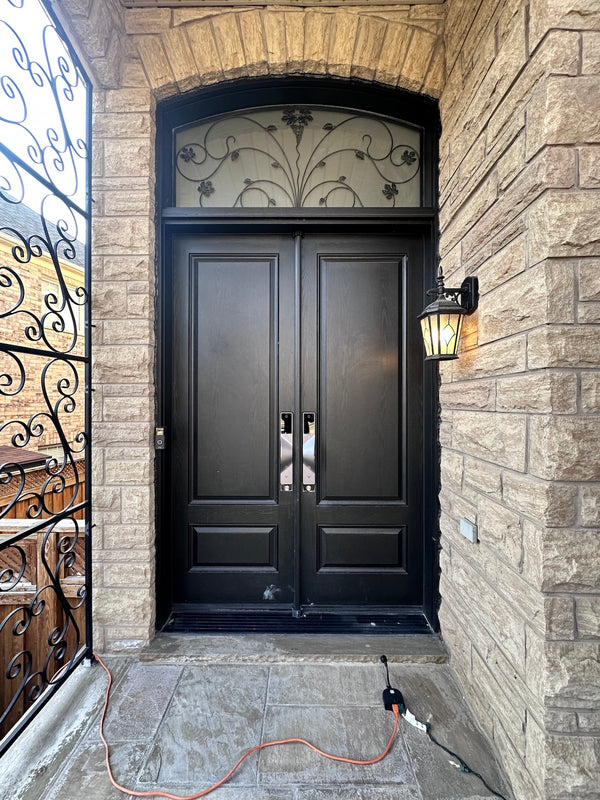 v5 gray and dummy installed on a residential door in a North American home