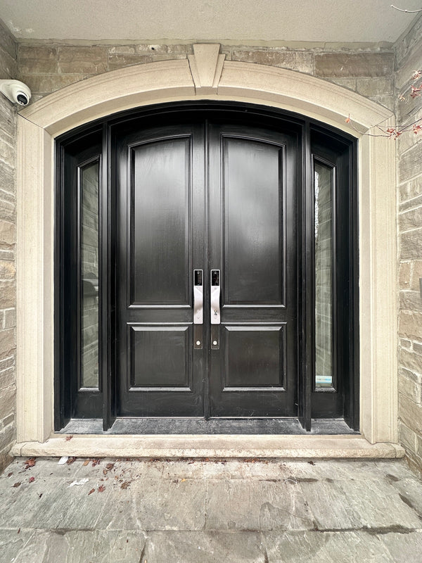 v5 gray and dummy installed on a residential door in a North American home