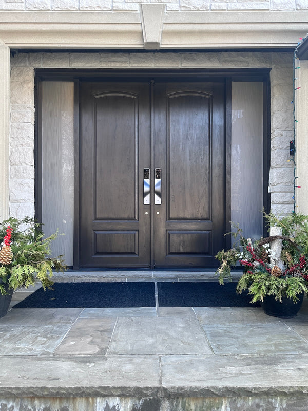v5 gray and dummy installed on a residential door in a North American home