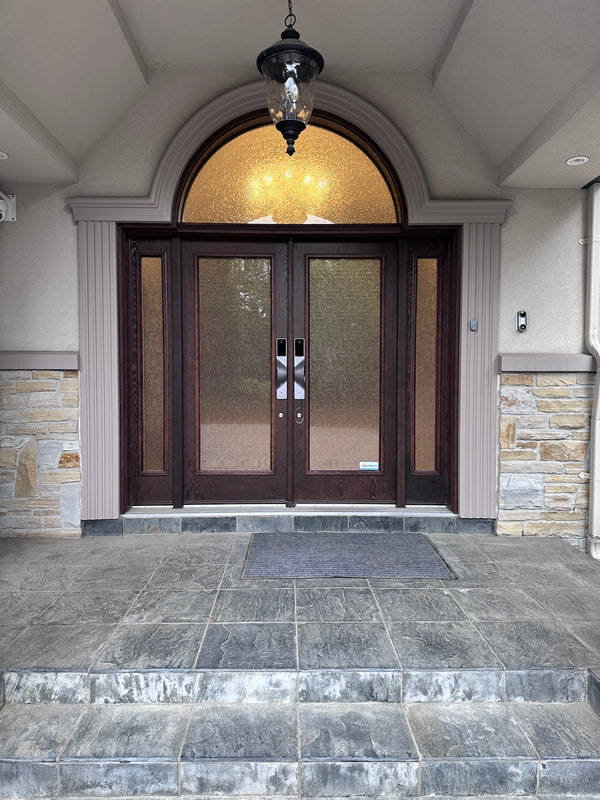 v5 gray and dummy installed on a residential door in a North American home
