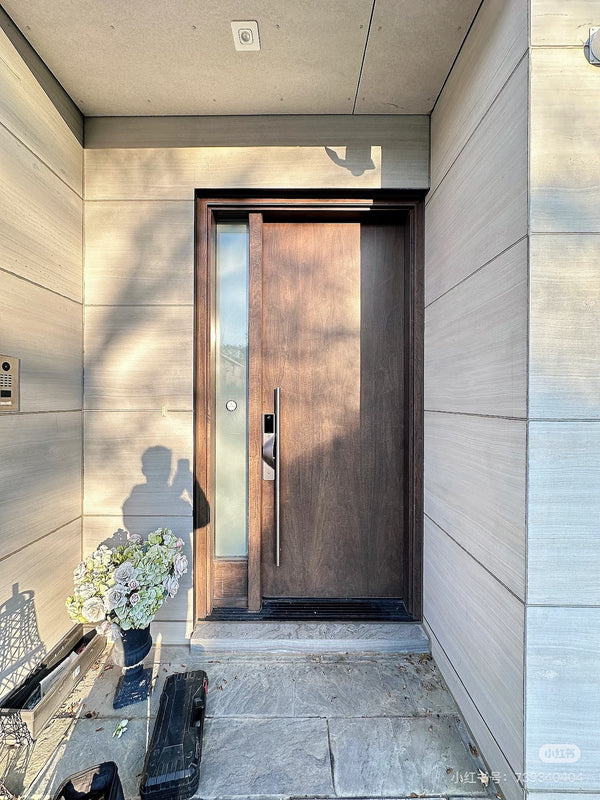 v5 gray installed on a residential door in a North American home