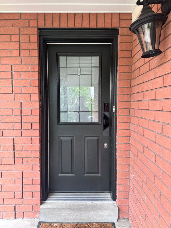 v5 black installed on a residential door in a North American home