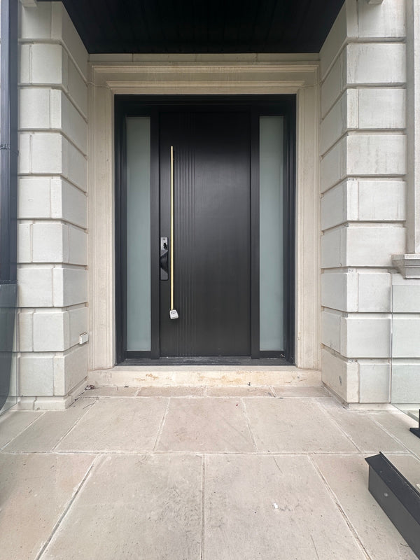 v5 black installed on a residential door in a North American home