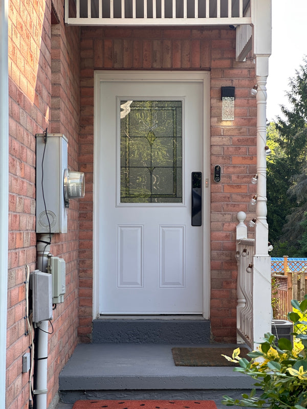 v5 black installed on a residential door in a North American home