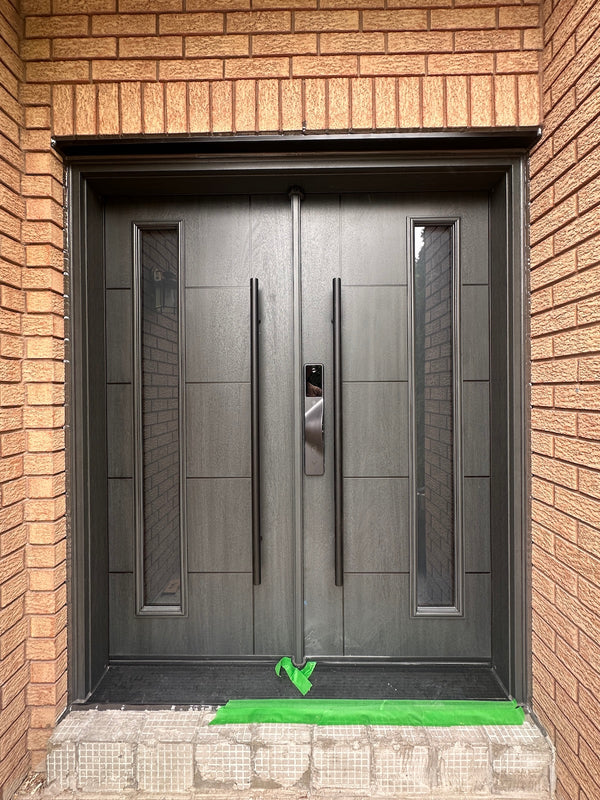 v5 gray installed on a residential door in a North American home