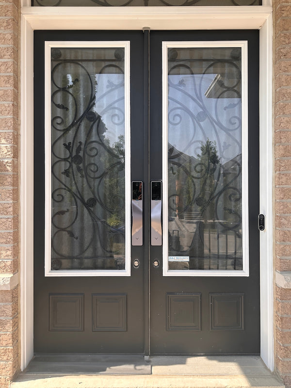 v5 gray and dummy installed on a residential door in a North American home