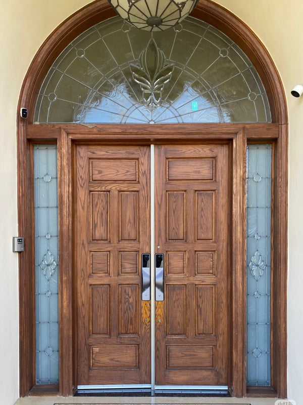 v5 gray and dummy installed on a residential door in a North American home