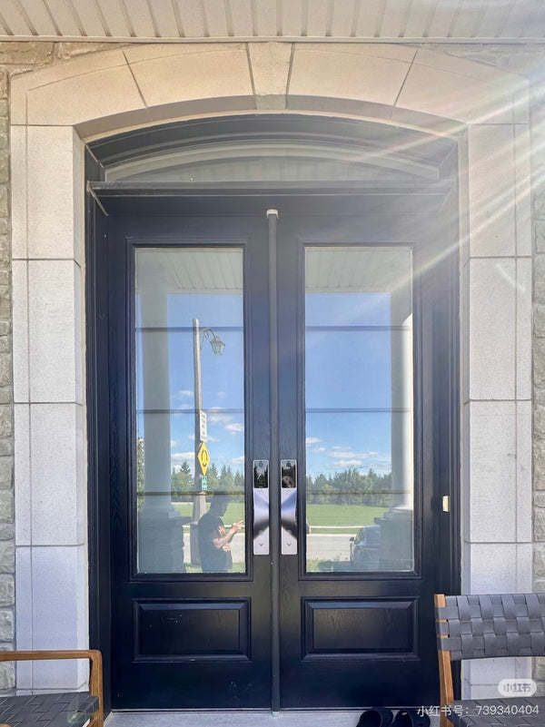v5 gray and dummy installed on a residential door in a North American home