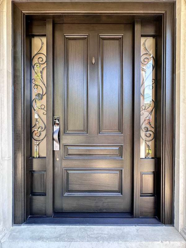 v5 gray installed on a residential door in a North American home