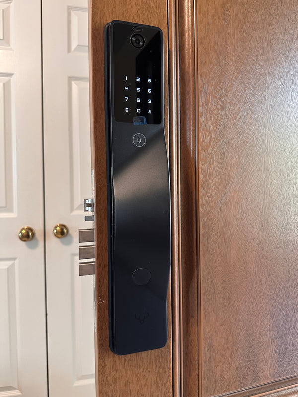v5 black installed on a residential door in a North American home
