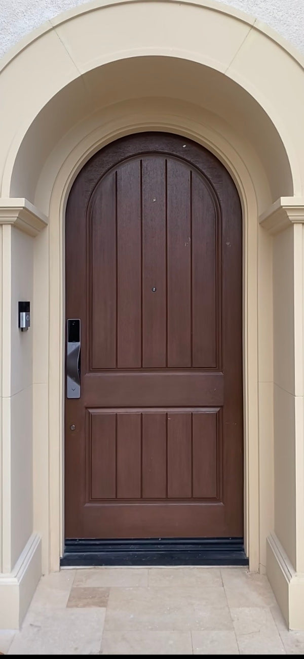 v5 gray installed on a residential door in a North American home