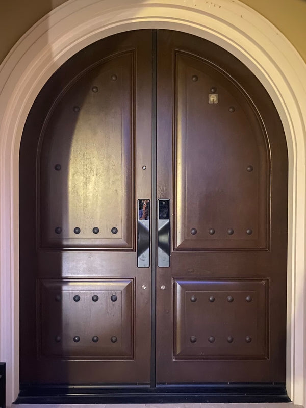 v5 gray and dummy installed on a residential door in a North American home