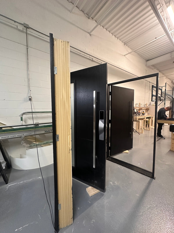 v5 gray installed on a residential door in a North American home