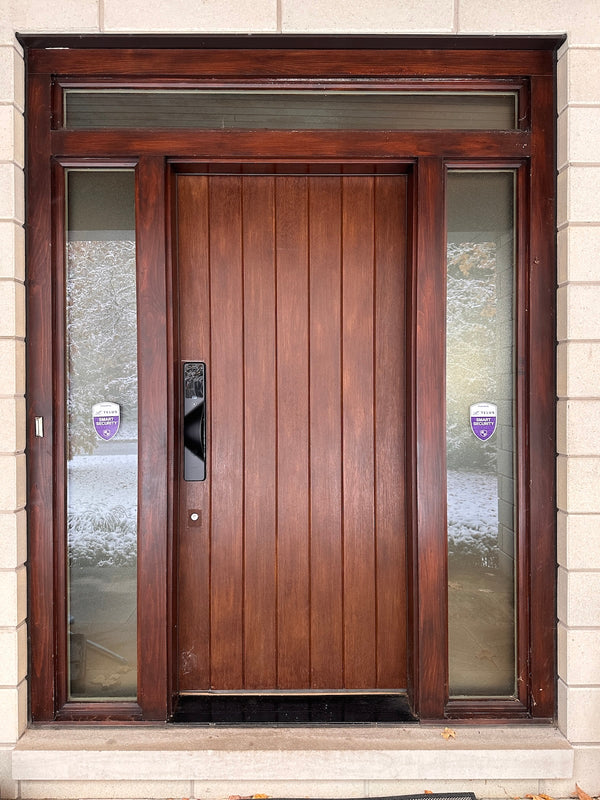 v5 black installed on a residential door in a North American home