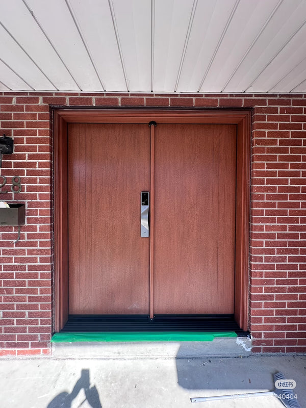 v5 gray installed on a residential door in a North American home