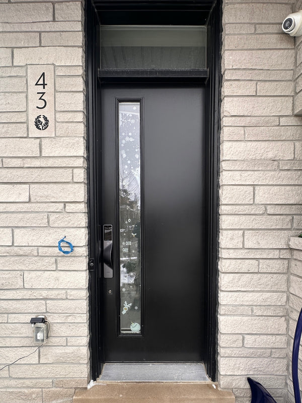v5 gray installed on a residential door in a North American home
