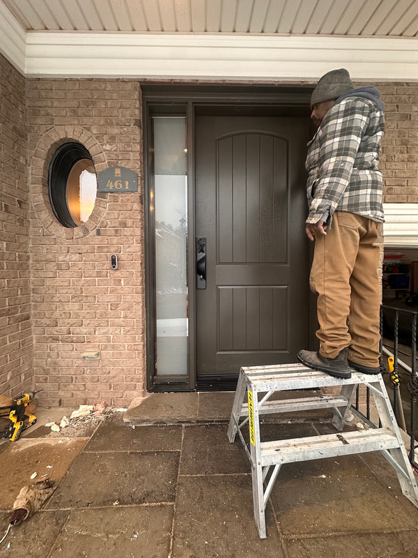 v5 black installed on a residential door in a North American home
