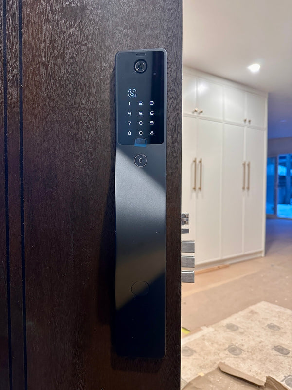 v5 black installed on a residential door in a North American home