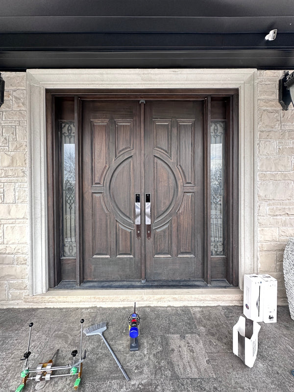 v5 gray and dummy installed on a residential door in a North American home