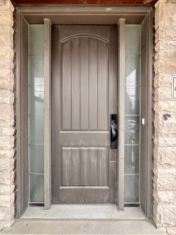 our smart lock installed on a residential door in a North American home
