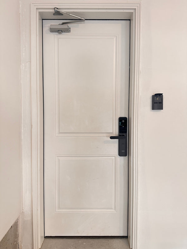 our smart lock installed on a residential door in a North American home