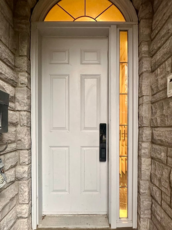 our smart lock installed on a residential door in a North American home