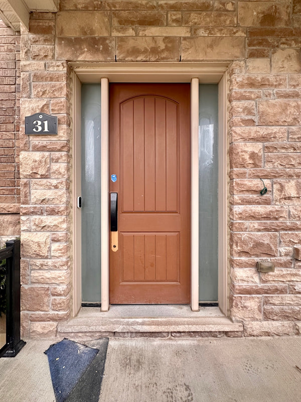 our smart lock installed on a residential door in a North American home