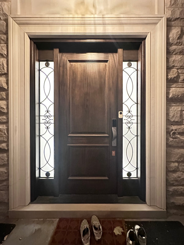 v5 gray installed on a residential door in a North American home