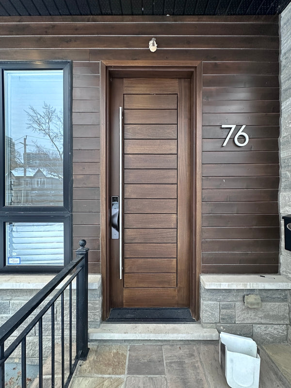 v5 gray installed on a residential door in a North American home