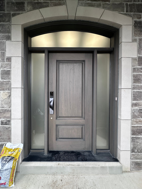 v5 gray installed on a residential door in a North American home