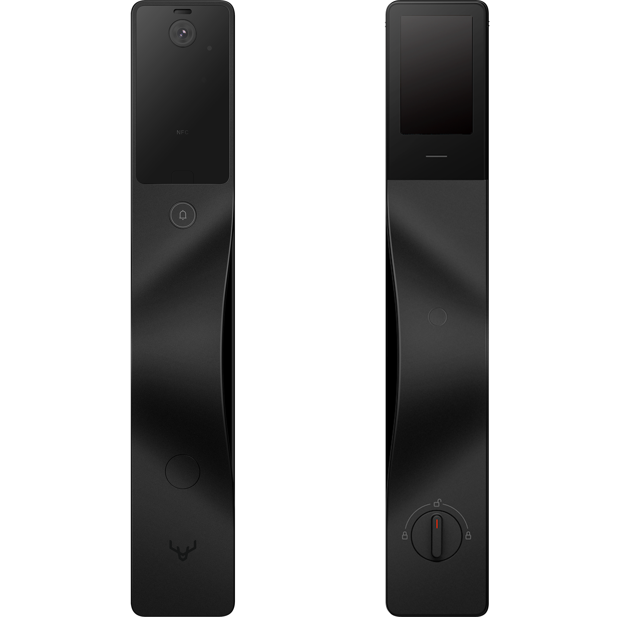 V5 Vision Black all-in-one mortise smart door lock with facial recognition, built-in video doorbell, indoor display, Apple HomeKit, and fully automatic touchless entry
