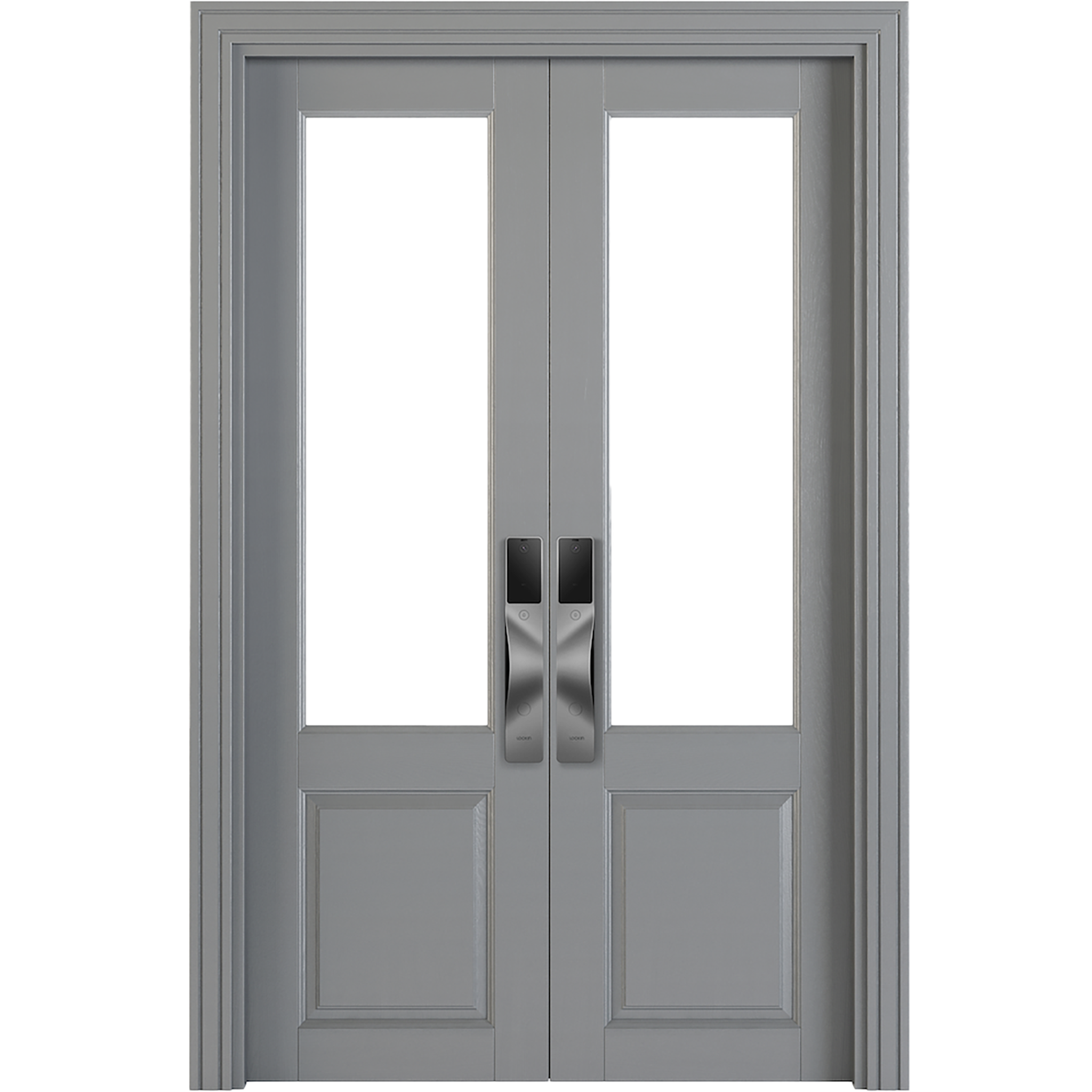 V5 VISION smart lock symmetrical installation on double doors with dummy lock, gray