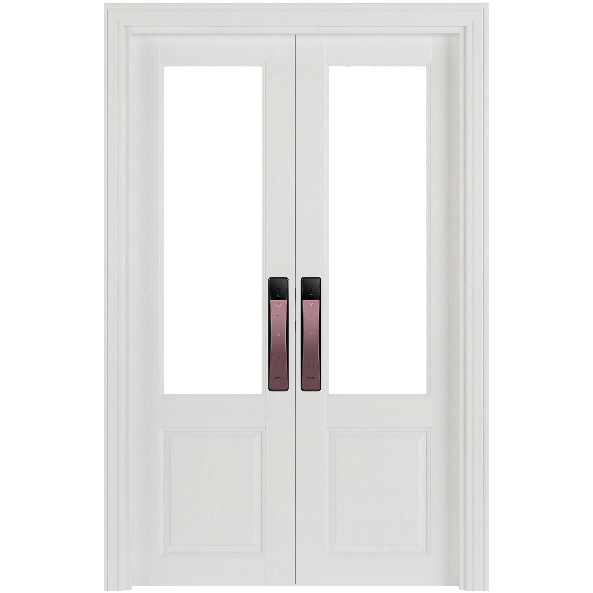 S6 MAX smart lock symmetrical installation on double doors with dummy lock, purple